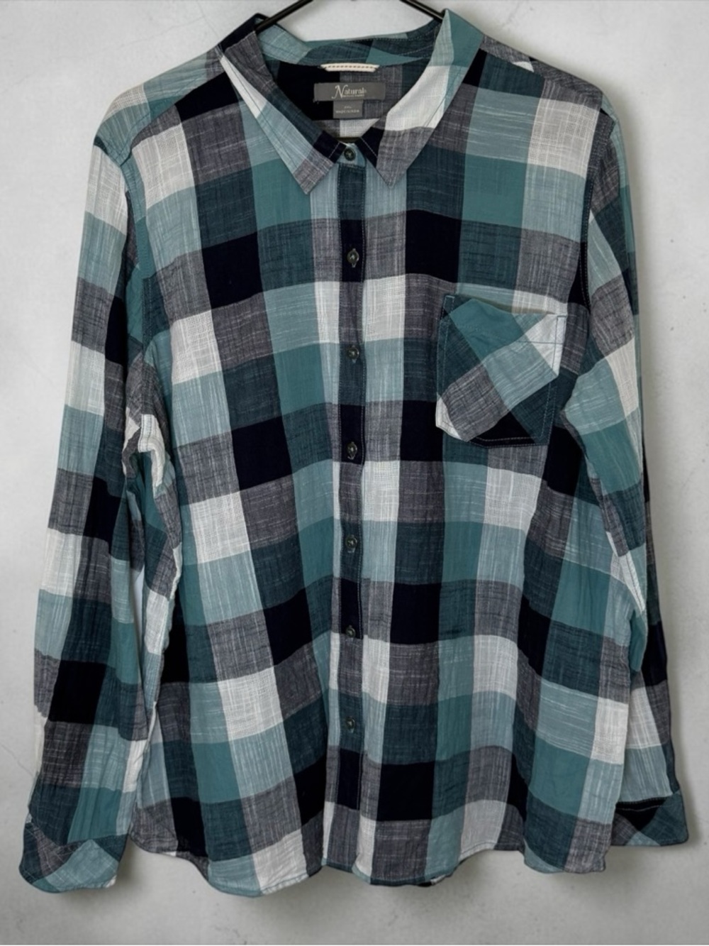 Natural Reflections Teal Plaid Flannel Button Down Shirt Lightweight Sz XXL